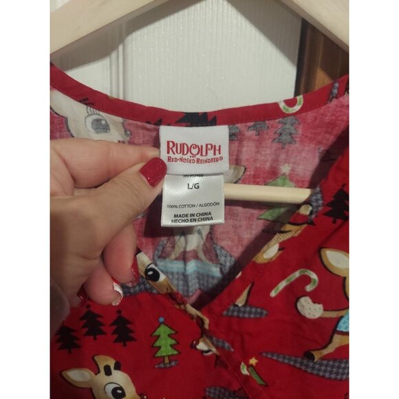 Rudolph the Red Nosed Reindeer Christmas Scrub Shirt Top Peds Dentist Vet Sz L - Picture 6 of 7